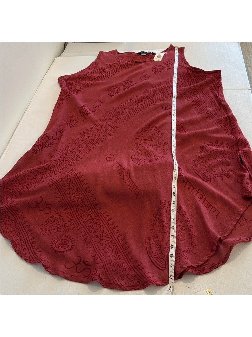 LEOPARDS AND ROSES tunic dress sleeveless lightweight rayon burgundy tribal 2X - Picture 10 of 10
